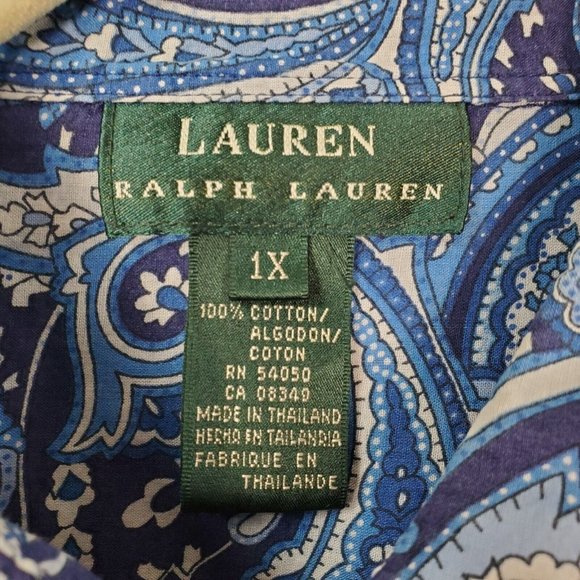 Lauren Ralph Lauren Womens Shirt 1XL Paisley Blue Long Sleeve Button Down Cotton - Picture 5 of 9